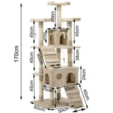 170cm Cat Tree Scratching Post Scratcher Pole Gym Toy House Furniture Multilevel - beige - Rear View