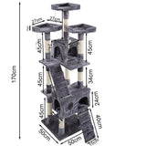 170cm Cat Tree Scratching Post Scratcher Pole Gym Toy House Furniture Multilevel - grey - Low Angle