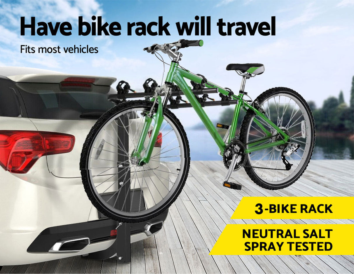 3 Bike Rack Bicycle Car Rear Carrier 2 Steel Foldable Steel Hitch Mount Towbar