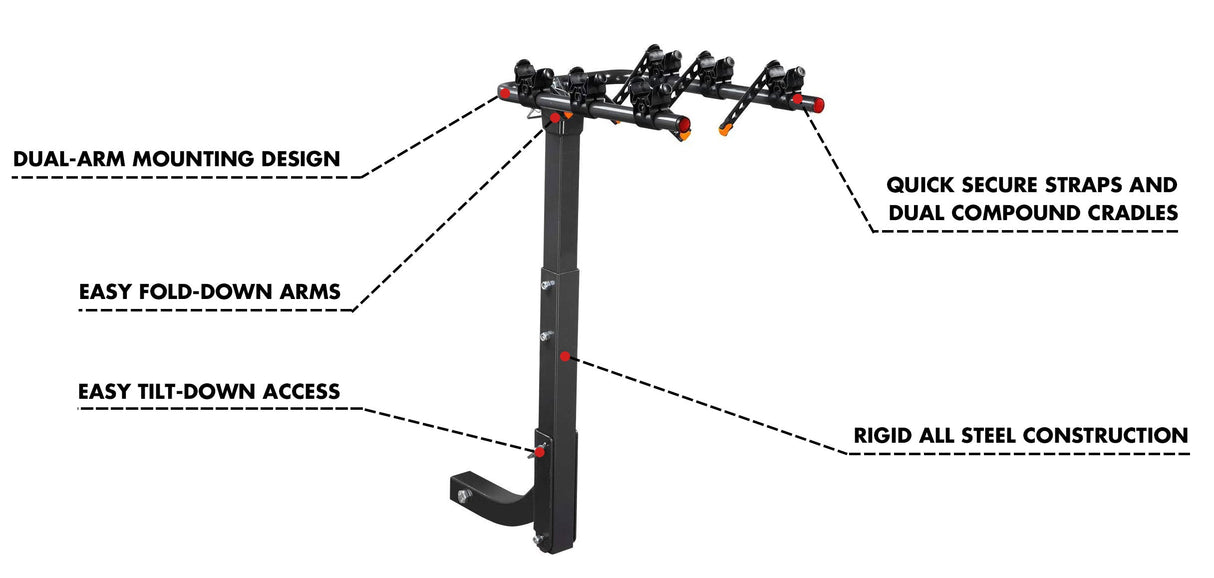 3 Bike Rack Bicycle Car Rear Carrier 2 Steel Foldable Steel Hitch Mount Towbar
