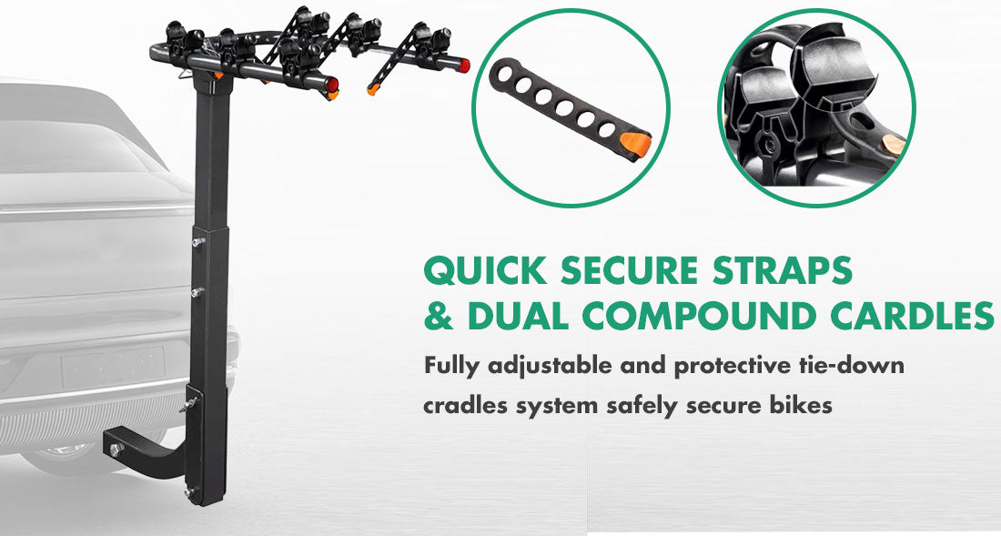 3 Bike Rack Bicycle Car Rear Carrier 2 Steel Foldable Steel Hitch Mount Towbar