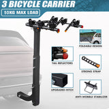 3 Bike Rack Bicycle Car Rear Carrier 2 Steel Foldable Steel Hitch Mount Towbar