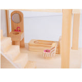 Wooden DIY Dolls Doll House 3 Level Kids Pretend Play Toys Full Furniture Set - Close-Up Angle