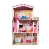 Large Wooden Dolls Doll House 3 Level Kids Pretend Play Toys Full Furniture - Side View