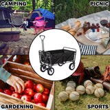 Foldable Collapsible Wagon Cart Garden Beach Outdoor Shopping Trolley Camping Brake - Black - Side View