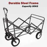 Foldable Collapsible Wagon Cart Garden Beach Outdoor Shopping Trolley Camping Brake - Black - 45-Degree Angle