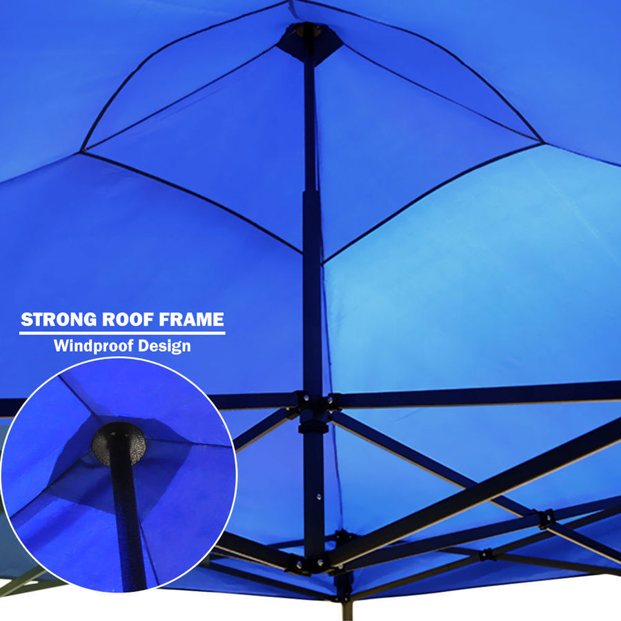 3x3m blue pop up gazebo marquee with side wall and steel frame, cross-bar steel frame