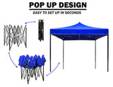 3x3m Pop Up Gazebo Outdoor Tent Folding Marquee Party Camping Market Canopy w/ Side Wall - blue - 45-Degree Angle