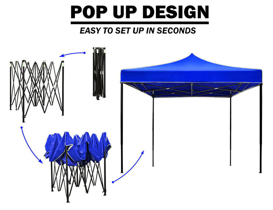 3x3m blue pop up gazebo marquee with side wall and steel frame, Velcro cover attachments