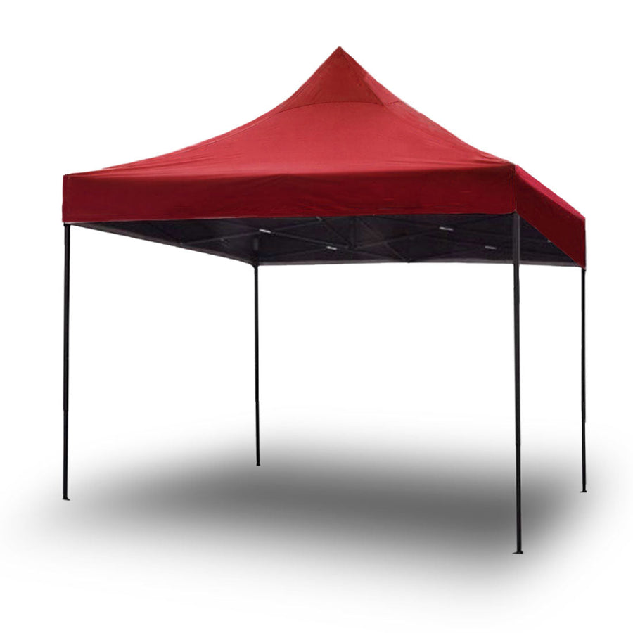 3x3m pop up folding gazebo marquee with side wall, red, cross-bar steel frame