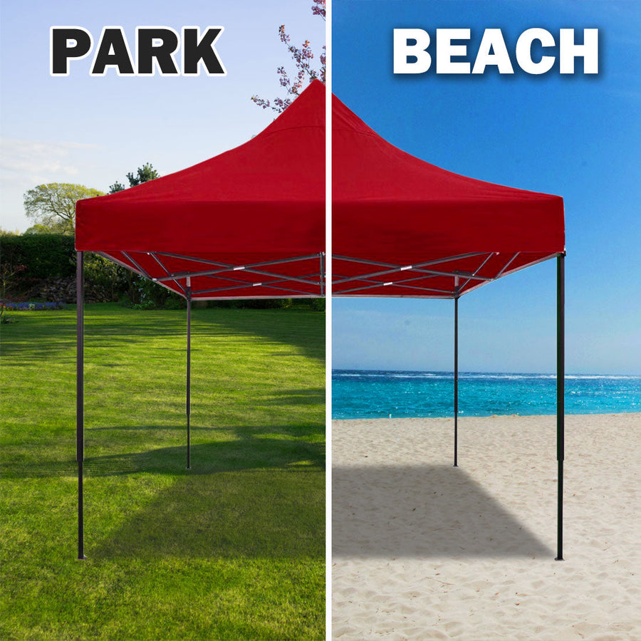 3x3m pop up folding gazebo marquee with side wall, red, PVC coated Oxford fabric roof