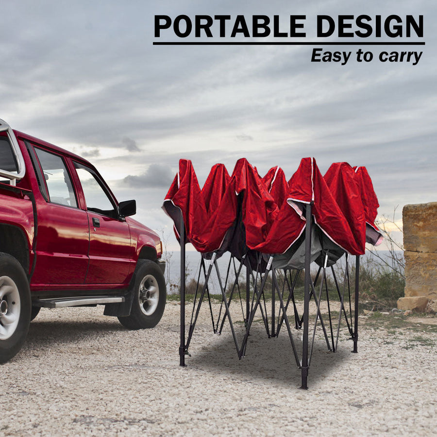 3x3m pop up folding gazebo marquee with side wall, red, 3-side wall included