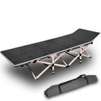 Single folding camping stretcher bed with steel frame, grey