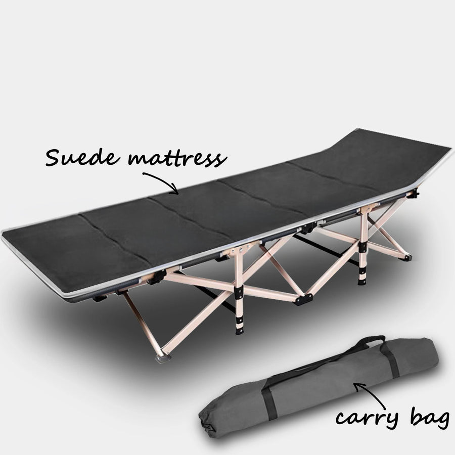 Single folding camping stretcher bed with steel frame, grey, image 9