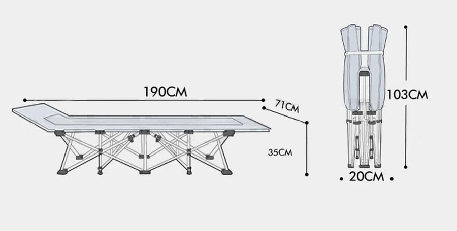 Single folding camping stretcher bed with steel frame, grey, image 10