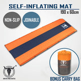 Self Inflating Mattress Sleeping Mat Air Bed Camping Camp Hiking Joinable Single - orange - Front View