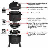 NEW 3in1 Portable Charcoal Vertical Smoker BBQ Roaster Grill Steel Water Steamer - Top-Down View