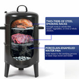 NEW 3in1 Portable Charcoal Vertical Smoker BBQ Roaster Grill Steel Water Steamer - 45-Degree Angle