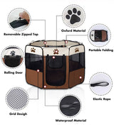 8 Panel Pet Dog Cat Crate Play Pen Bags Kennel Portable Tent Playpen Puppy Cage Large Brown - Front View