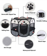 8 Panel Pet Dog Cat Crate Play Pen Bags Kennel Portable Tent Playpen Puppy Cage Large Grey - Front View