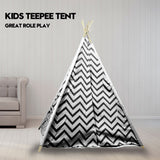Giant Cotton Canvas Kids Teepee Wigwam Children Pretend Play Tent Indoor Outdoor Party - black - Front View