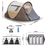 Waterproof Instant Up Beach Camping Tent 3 Person Pop up Tents Family Hiking Dome - 45-Degree Angle