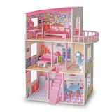 Large Wooden Girls Doll House 3 Level Kids Pretend Play Toys Furniture Dollhouse