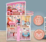 Large Wooden Girls Doll House 3 Level Kids Pretend Play Toys Furniture Dollhouse - Front View