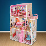 Large Wooden Girls Doll House 3 Level Kids Pretend Play Toys Furniture Dollhouse - Side View