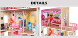 Large Wooden Girls Doll House 3 Level Kids Pretend Play Toys Furniture Dollhouse - 45-Degree Angle