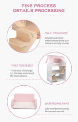 Wooden DIY Dolls Doll House 3 Level Kids Pretend Play Toys Full Furniture Set Pink - Side View