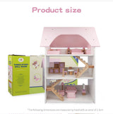 Wooden DIY Dolls Doll House 3 Level Kids Pretend Play Toys Full Furniture Set Pink - 45-Degree Angle