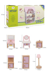 Wooden DIY Dolls Doll House 3 Level Kids Pretend Play Toys Full Furniture Set Pink - Close-Up Angle