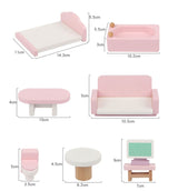 Wooden DIY Dolls Doll House 3 Level Kids Pretend Play Toys Full Furniture Set Pink - Low Angle