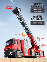 Huina 1:14 RC Fire Truck Extensible Ladder Toy Car Water Gun Construction Light Sound Gift - Rear View