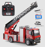 Huina 1:14 RC Fire Truck Extensible Ladder Toy Car Water Gun Construction Light Sound Gift - Low Angle