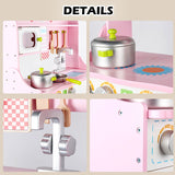 Kids Wooden Kitchen Pretend Play Set Toy Toddlers Children Cooking Food Cookware - Front View