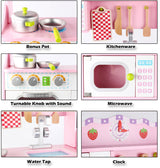 Kids Wooden Kitchen Pretend Play Set Toy Toddlers Children Cooking Food Cookware - Side View