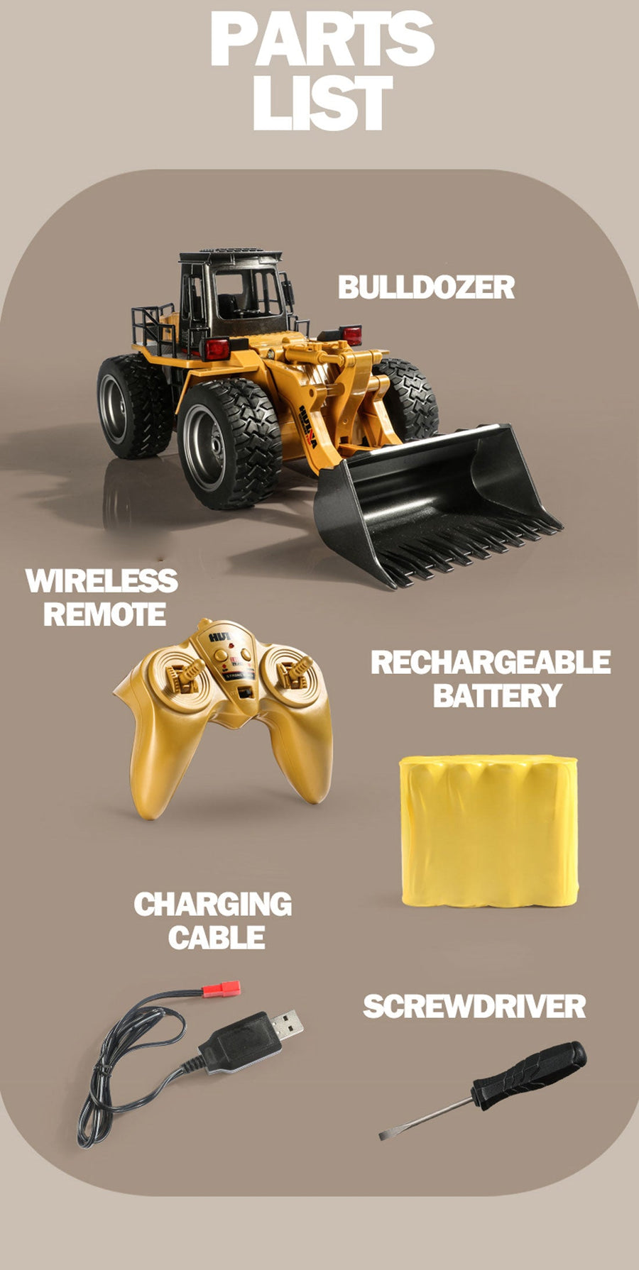 HUINA 1/18 6CH RC Alloy Construction Loader Bulldozer Engineering Vehicle Toy