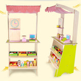 Kids Wooden Toy Pretend Play Marketplace Stand Fruit Veg Shop Stall Supermarket - Front View