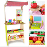 Kids Wooden Toy Pretend Play Marketplace Stand Fruit Veg Shop Stall Supermarket - Top-Down View