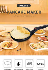 Electric Crepe Maker Frying Griddle Non Stick Pancake maker Baking Pan - Front View