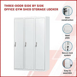 Three-Door Side by Side Office Gym Shed Storage Locker - Side View