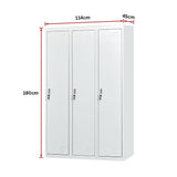Three-Door Side by Side Office Gym Shed Storage Locker - Low Angle