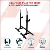 Squat Rack Stand Pair Bench Press Weight Lifting Barbell - Side View