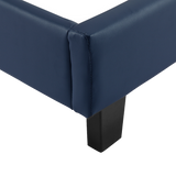 Single PU Leather Bed Frame Blue - Low Angle