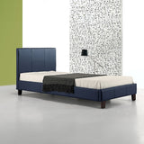 Single PU Leather Bed Frame Blue - Front View