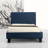 Single PU Leather Bed Frame Blue - Close-Up Angle