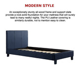 Single PU Leather Bed Frame Blue - Low Angle
