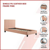 Single PU Leather Bed Frame Pink - Side View